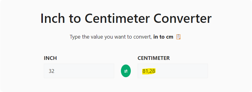 32 inch to cm