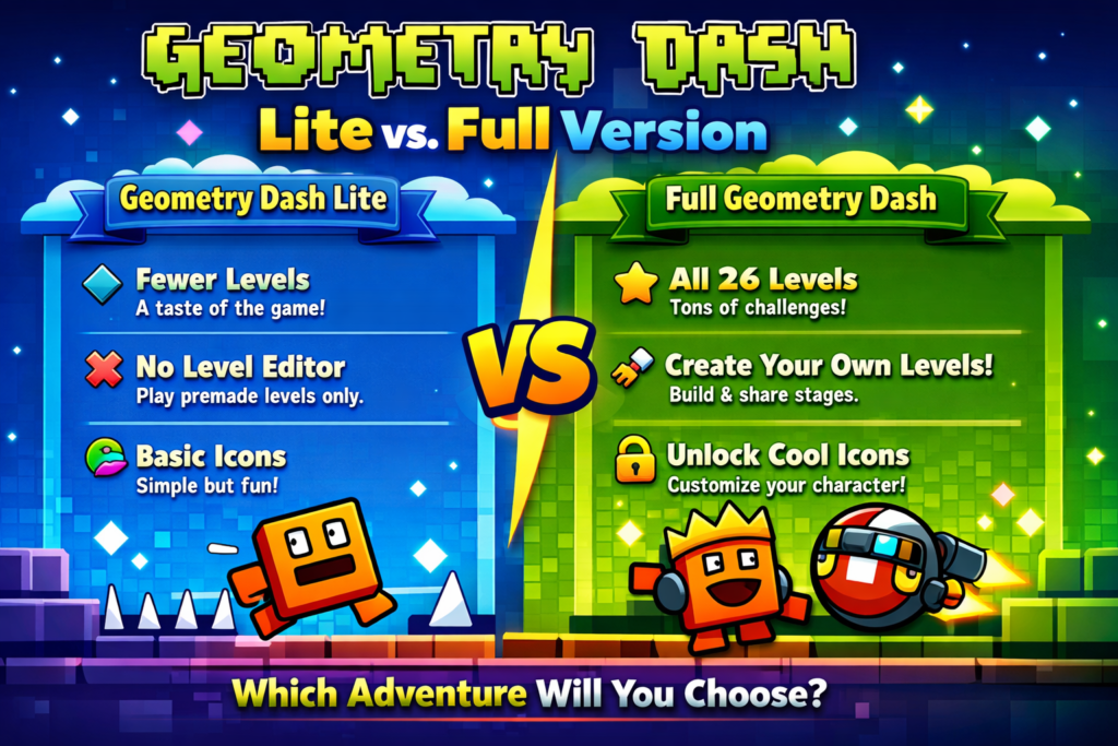 Differences between Geometry Dash Lite vs Other Geometry Dash versions